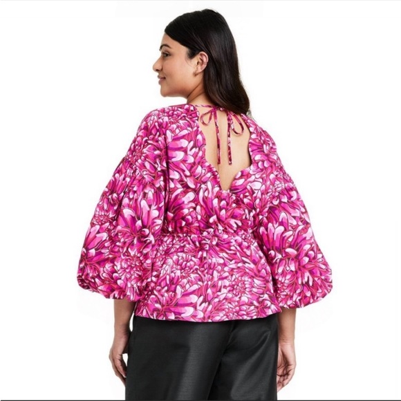 NWT Kika Vargas for Target Mum Floral Scallop Back Blouse Pink - Picture 5 of 5